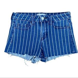 Altar’d State Blue & White Pinstripe Raw Hem Stretch Jean Shorts Size 1